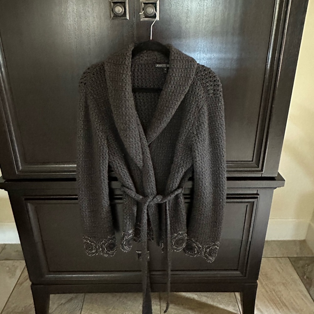 Lafayette 148 Charcoal Belted Sweater